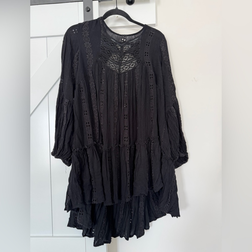 Free People Black Lace Tunic Top
